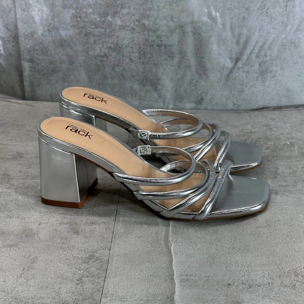 Nordstrom Rack Women's Metallic Silver Paulina Square-Toe Strappy Sandals SZ 6